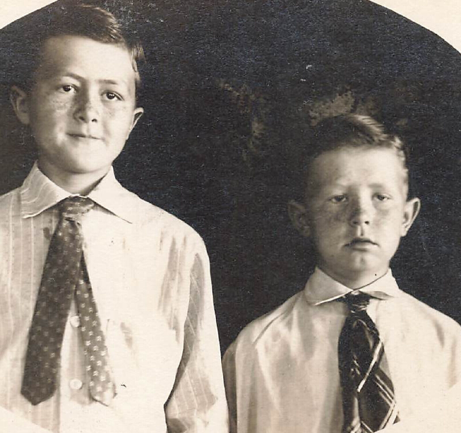 VINTAGE RPPC REAL PHOTO POSTCARD TWO YOUNG BOYS IN NECKTIES 082423 S