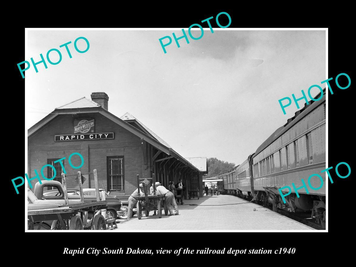 OLD 8x6 HISTORIC PHOTO RAPID CITY SOUTH DAKOTA RAILROAD DEPOT STATION c1940 2