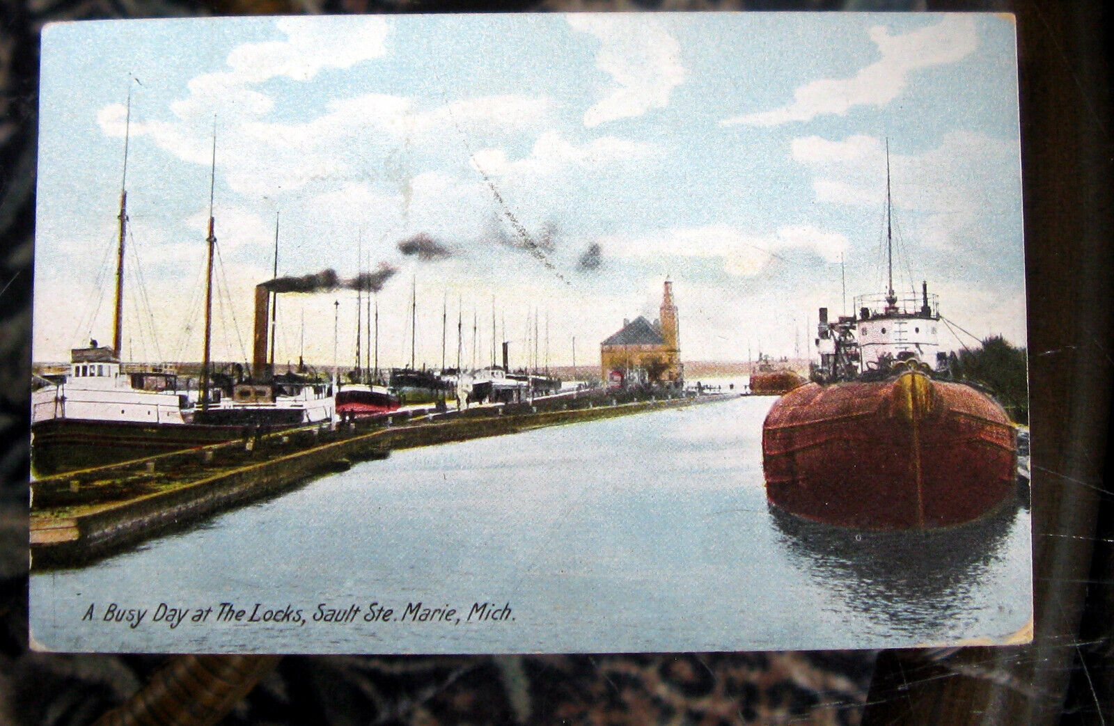 vintage 1907  photo view postcard Soo Locks Sault Ste Marie Michigan