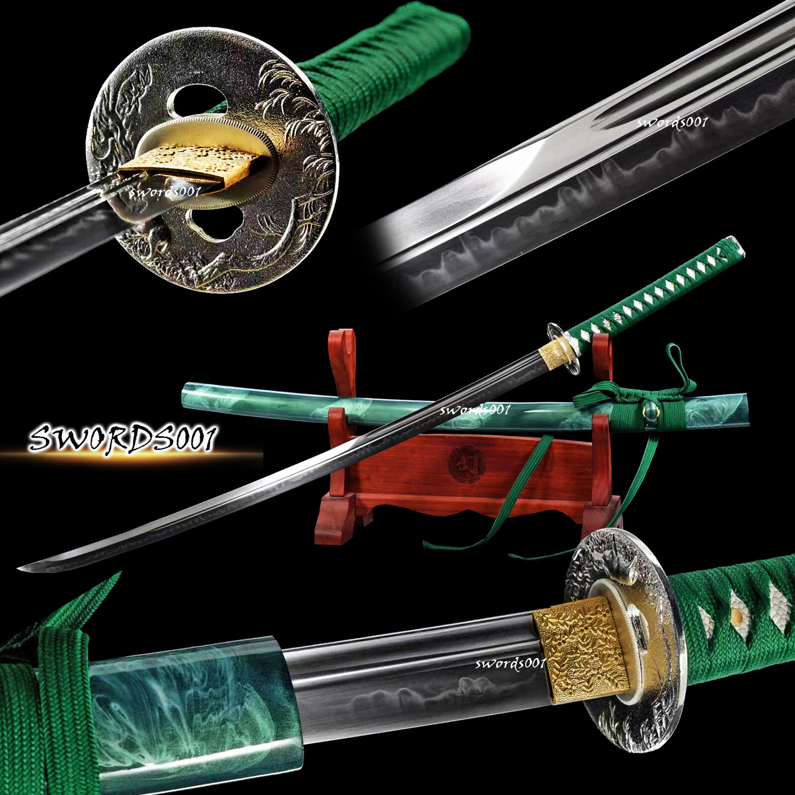 Lucky Green Japanese Sword T10 Steel Clay Tempering Real Hamon Unokubitsukuri