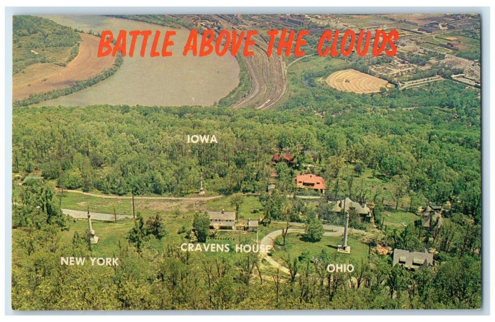 1960 Aerial View Battle Above Clouds Lookout Mountain Tennessee Vintage Postcard