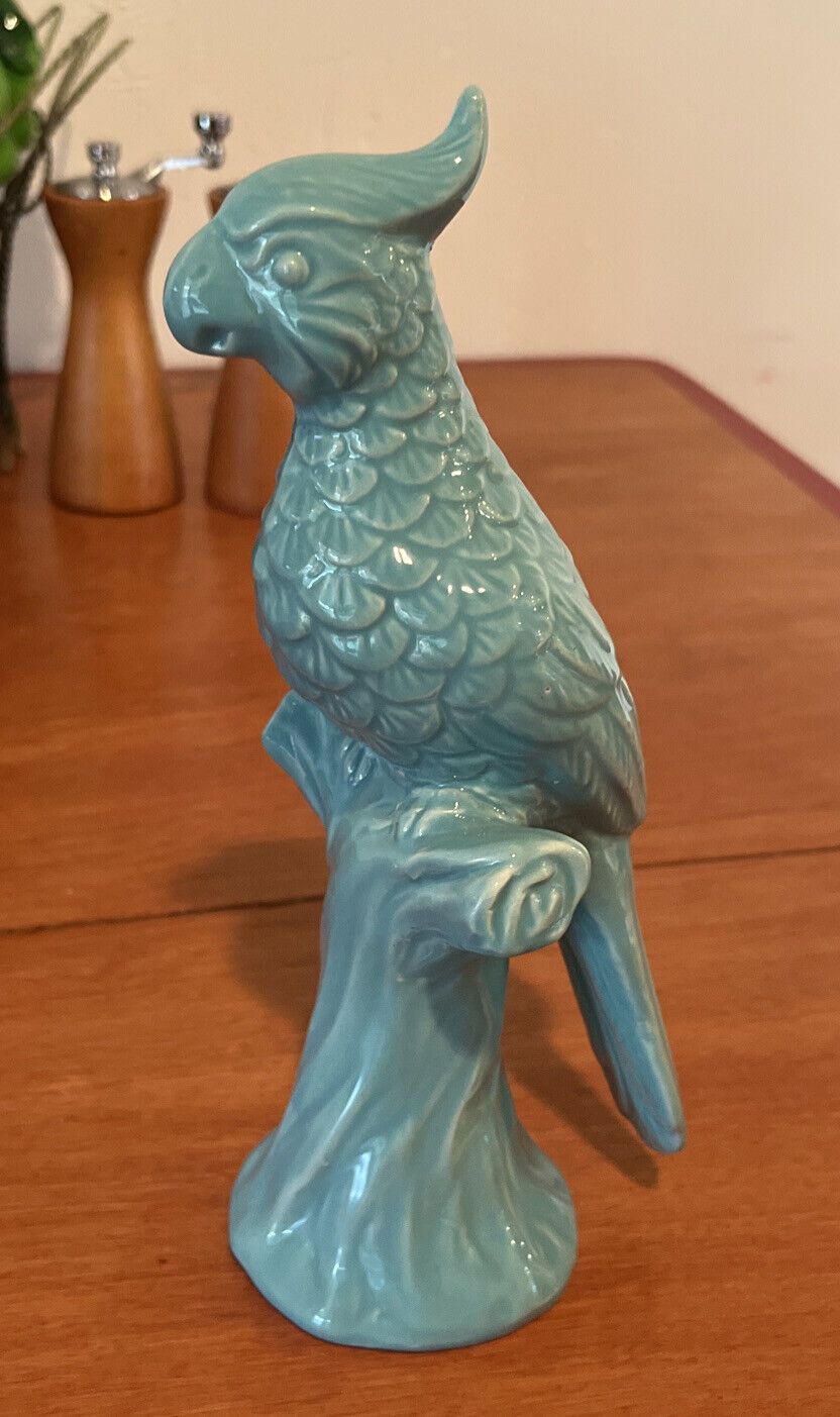 Vintage Ceramic Cockatoo Bird Turquoise 9”