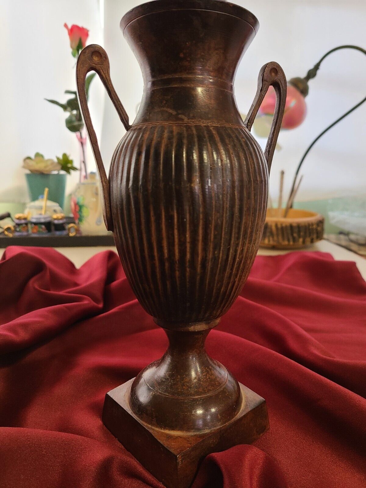VTG copper color Rustic Metal Urn Vase 10\