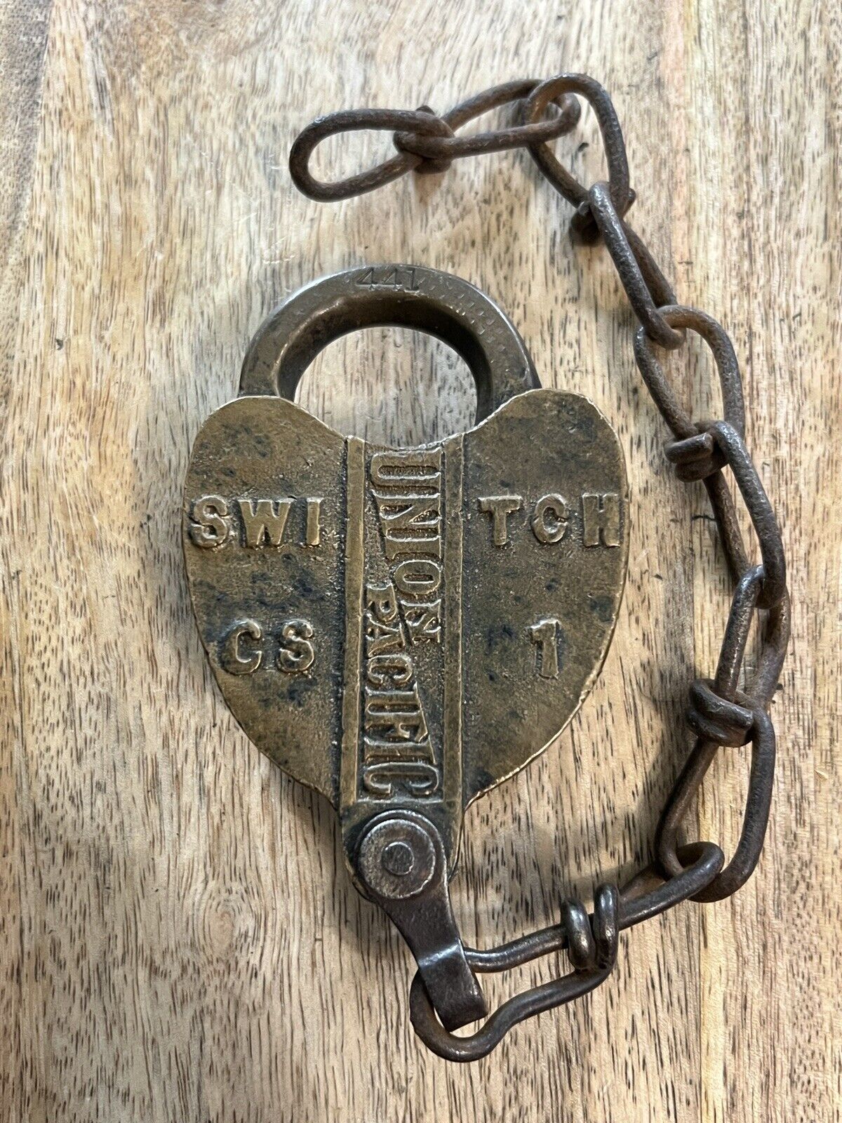 Vintage Old Union Pacific CS 1 Heart shape Brass Lock Padlock Adlake No Key