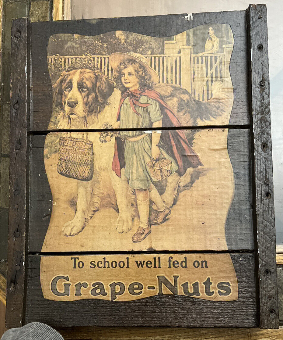 Vintage To School Well Fed On Grape-Nuts Wood Hanging Frame