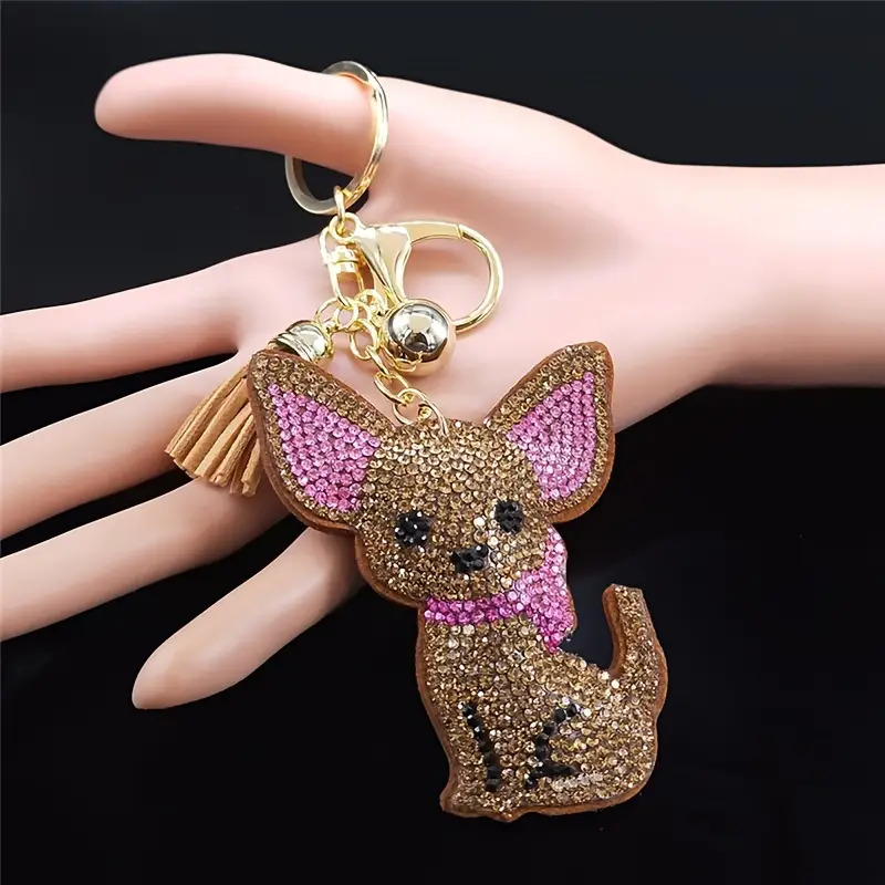 Chihuahua Dog Rhinestone Keychain Cute Animal Colorful Bag Key Chain Ornament