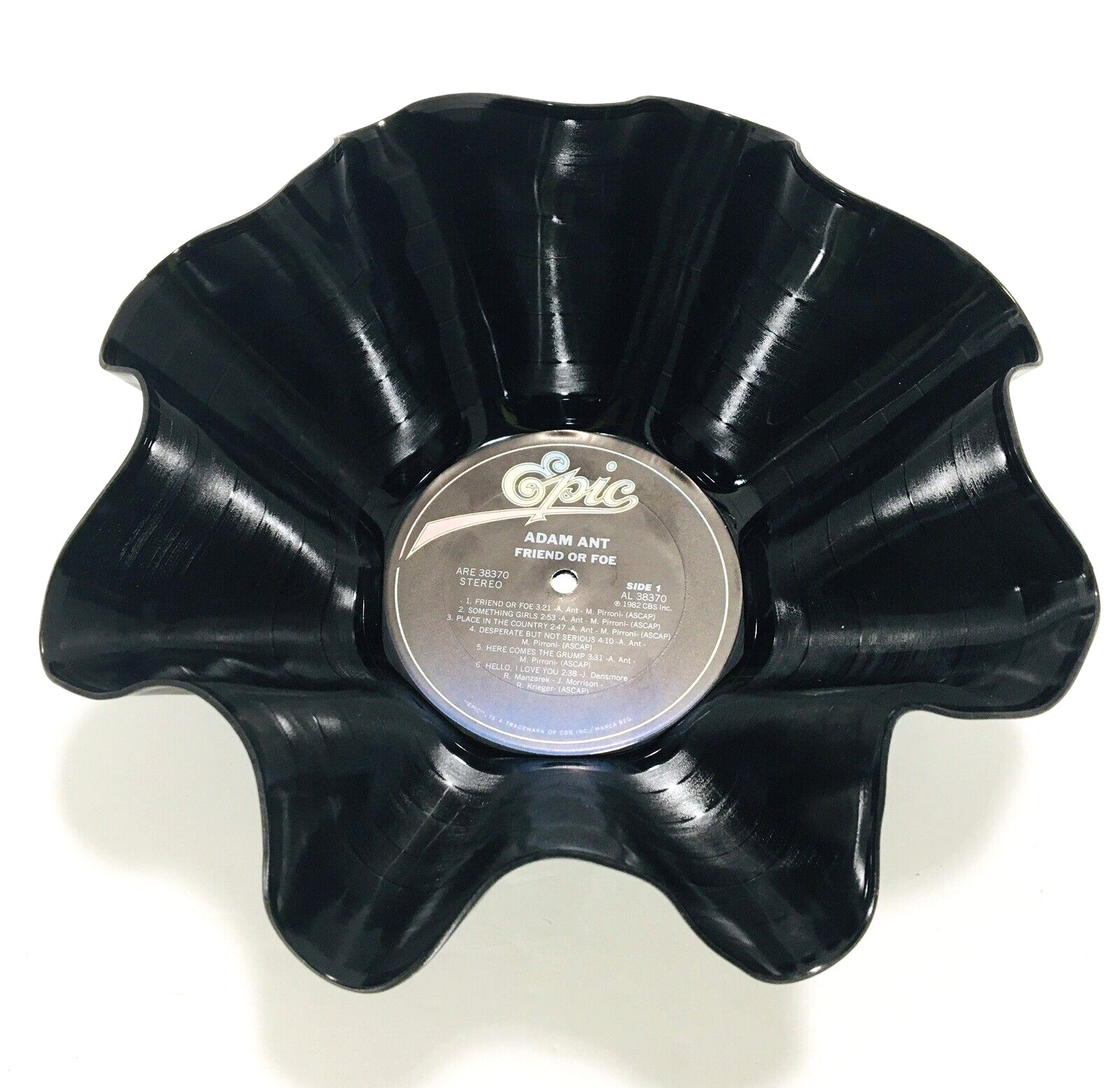 Repurposed Vinyl Record Bowl Adam Ant Friend or Foe Chip Holder Custom Ruffled