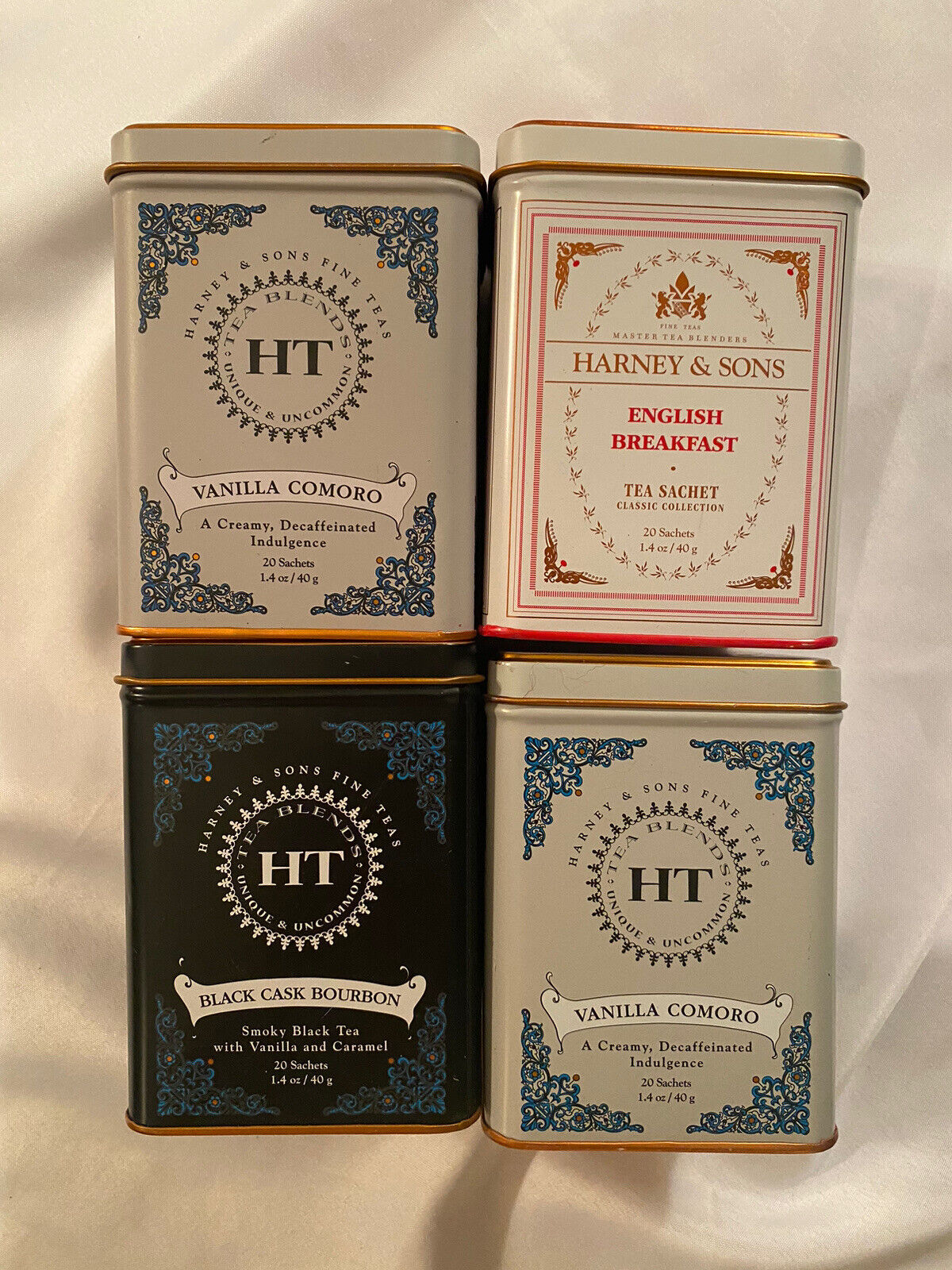 Lot Of 4 Harney & Sons Tea Tins Empty English Cottage England Decor