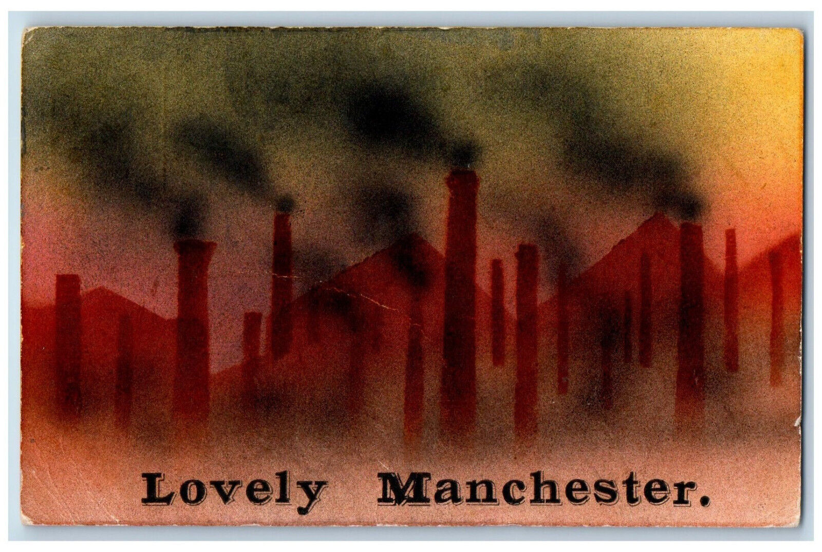 England Postcard Lovely Manchester Smokestack Pollution Humor 1905 Posted