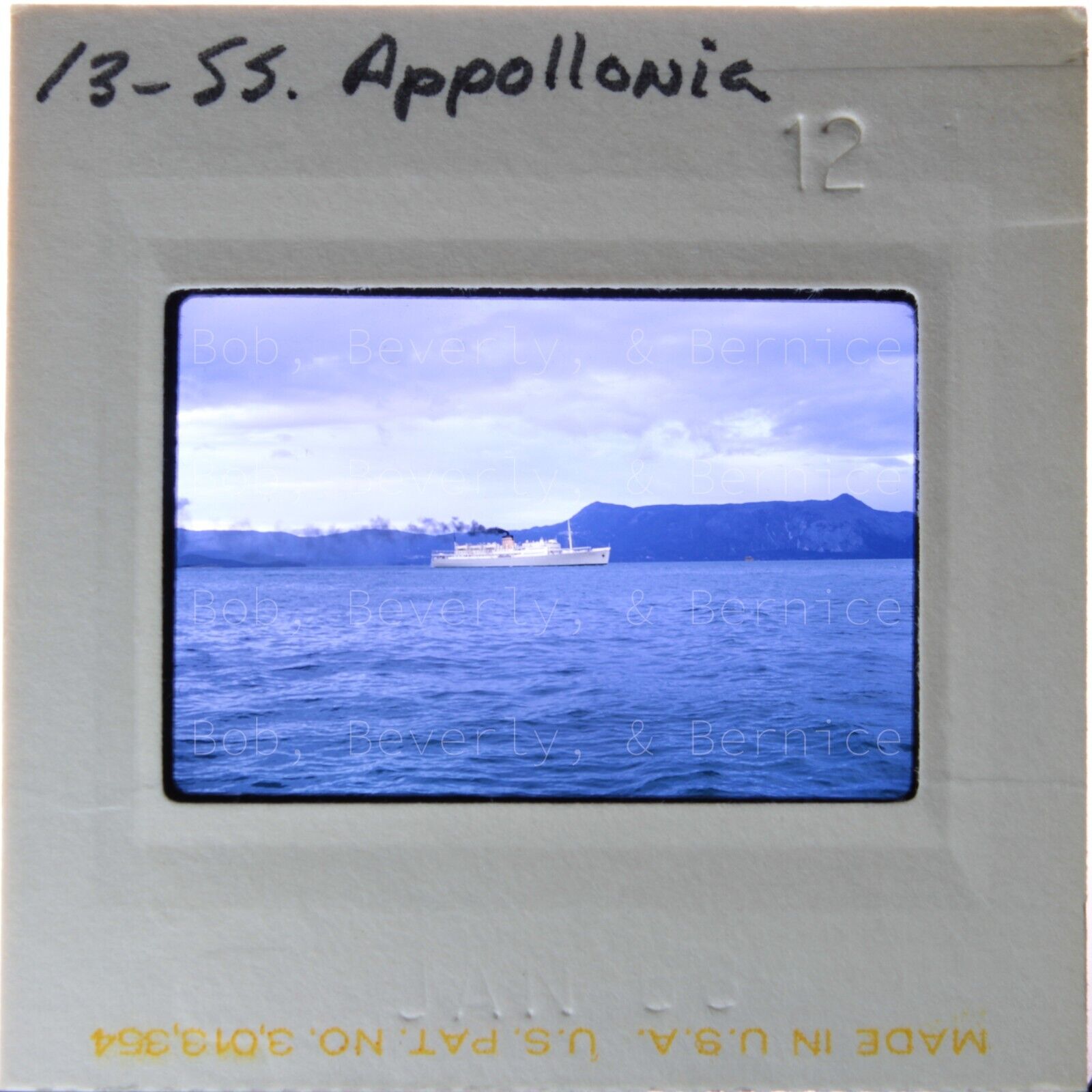 Vintage 35mm Slide Photo — SS Appollonia Ship Sea Water Mountains Europe — 1968