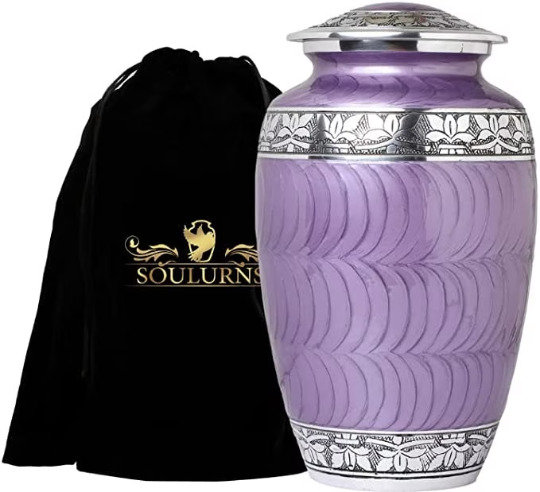 Purple Cremation Urn Adult Human Ashes Male Female - Funeral Urn with Velvet Bag