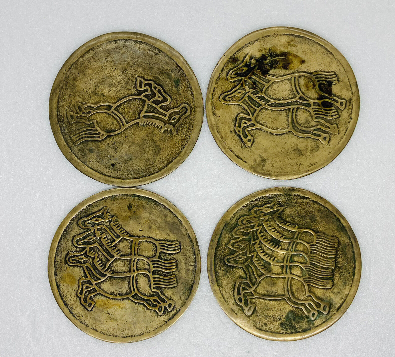 Rare Joseon Dynasty 1-4 Horses Official Warrants Bronze Metal Set Korea Badge 22