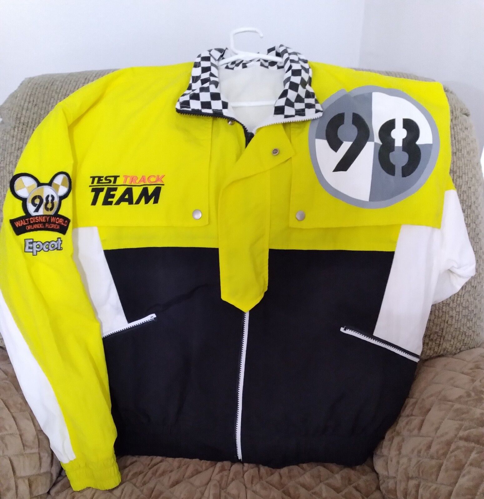 Elusively Rare Disney's Epcot Test Track Team Jacket 1998 (Yellow,Black, White)