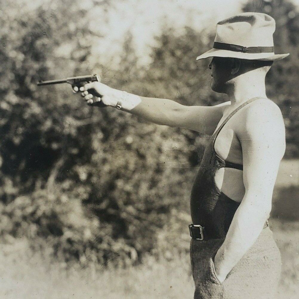 Portland Oregon 1932 Man Swimsuit Shooting Colt Woodsman 22 Gun Pistol Photo H82