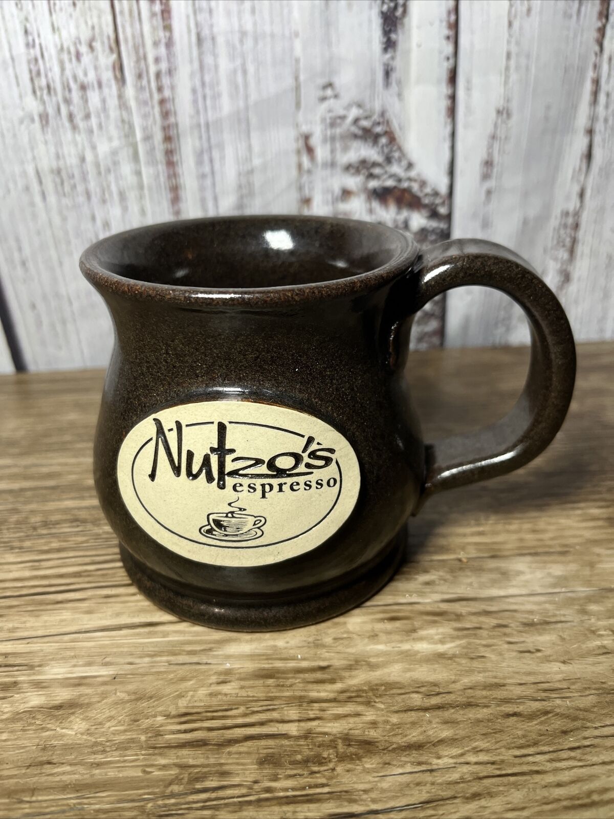 Sunset Hill Stoneware Nutzo's Espresso Coffee Mug Brown Made in USA