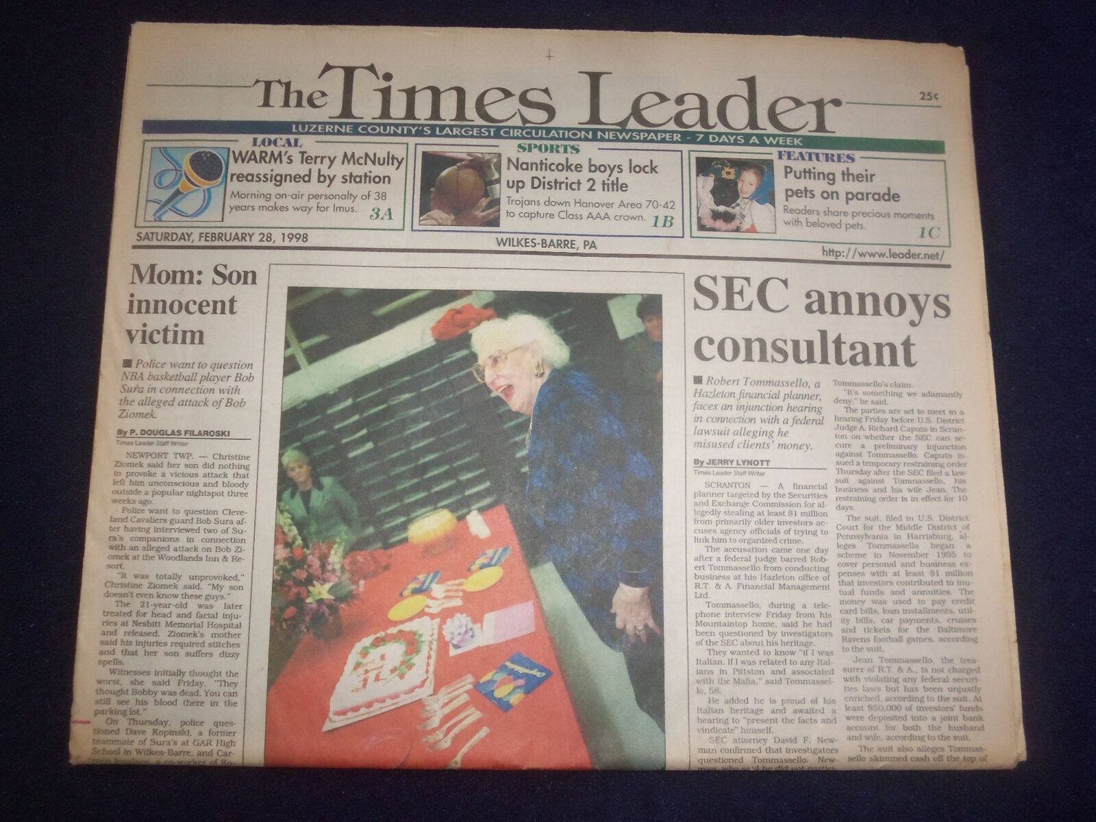 1998 FEBRUARY 28 WILKES-BARRE TIMES LEADER - SEC ANNOYS CONSULTANT - NP 8215
