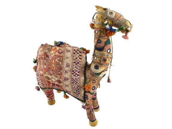 Vintage Hand Crafted Bohemian Style Stuffed Camel India Multicolored Beading