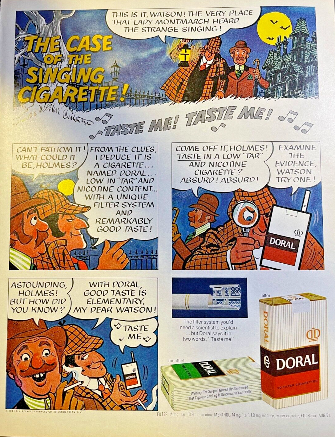 Magazine Advertisement 1972 Doral The Case of the Singing Cigarette