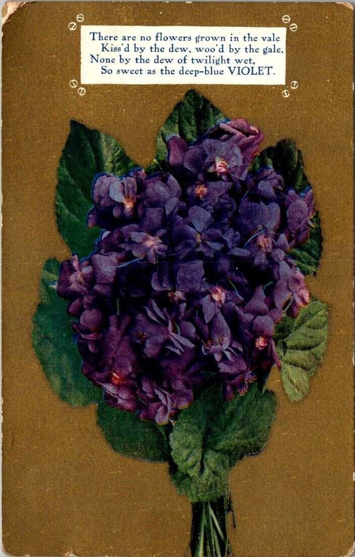 vintage postcard -bouquet of violets and poem c1900s