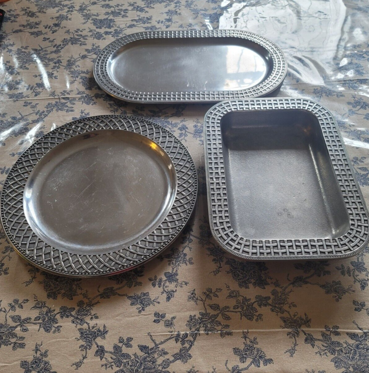 3 Pack Wilton Armetale Basketweave Serving Dish Platter set oval, basket, round