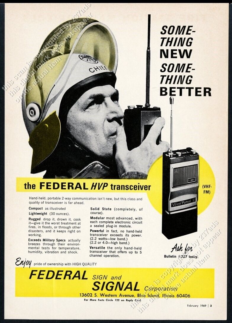 1969 Federal Signal Voice Patrol HPV transceiver fire radio photo trade print ad