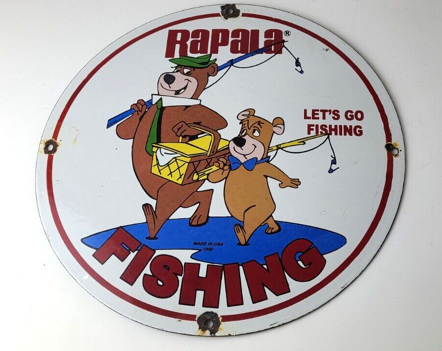 Vintage Rapala Fishing Sign - Tackle Lures Rods Reels Gas Pump Porcelain Sign