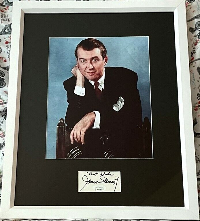 Jimmy Stewart autograph signed framed with 8x10 photo inscribed Best Wishes JSA