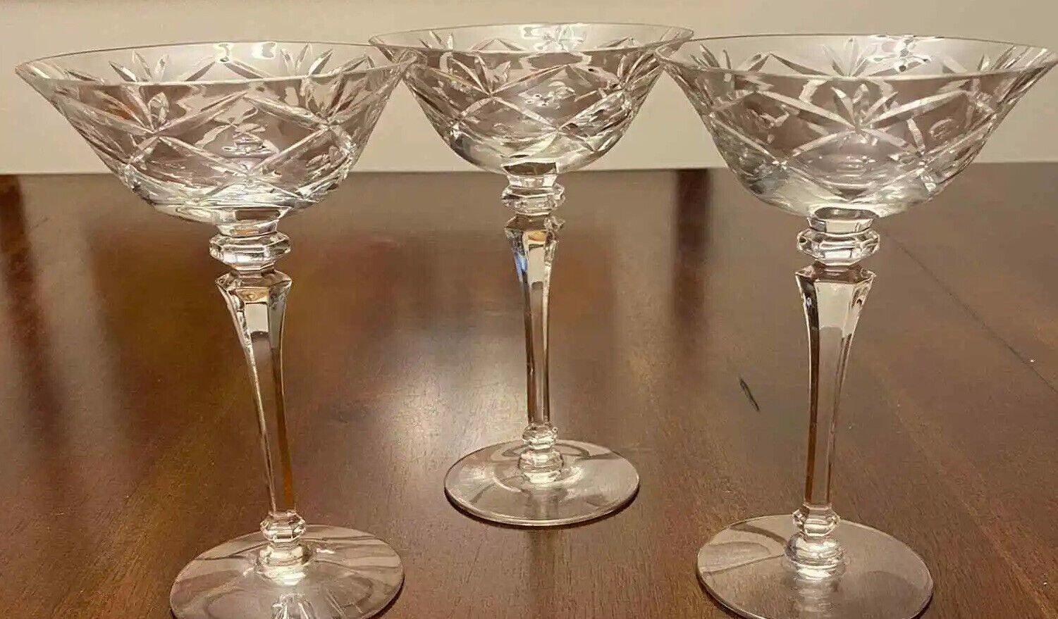 Vintage Tiffin Cut Glass Champagne Coupe Glasses Set of 3
