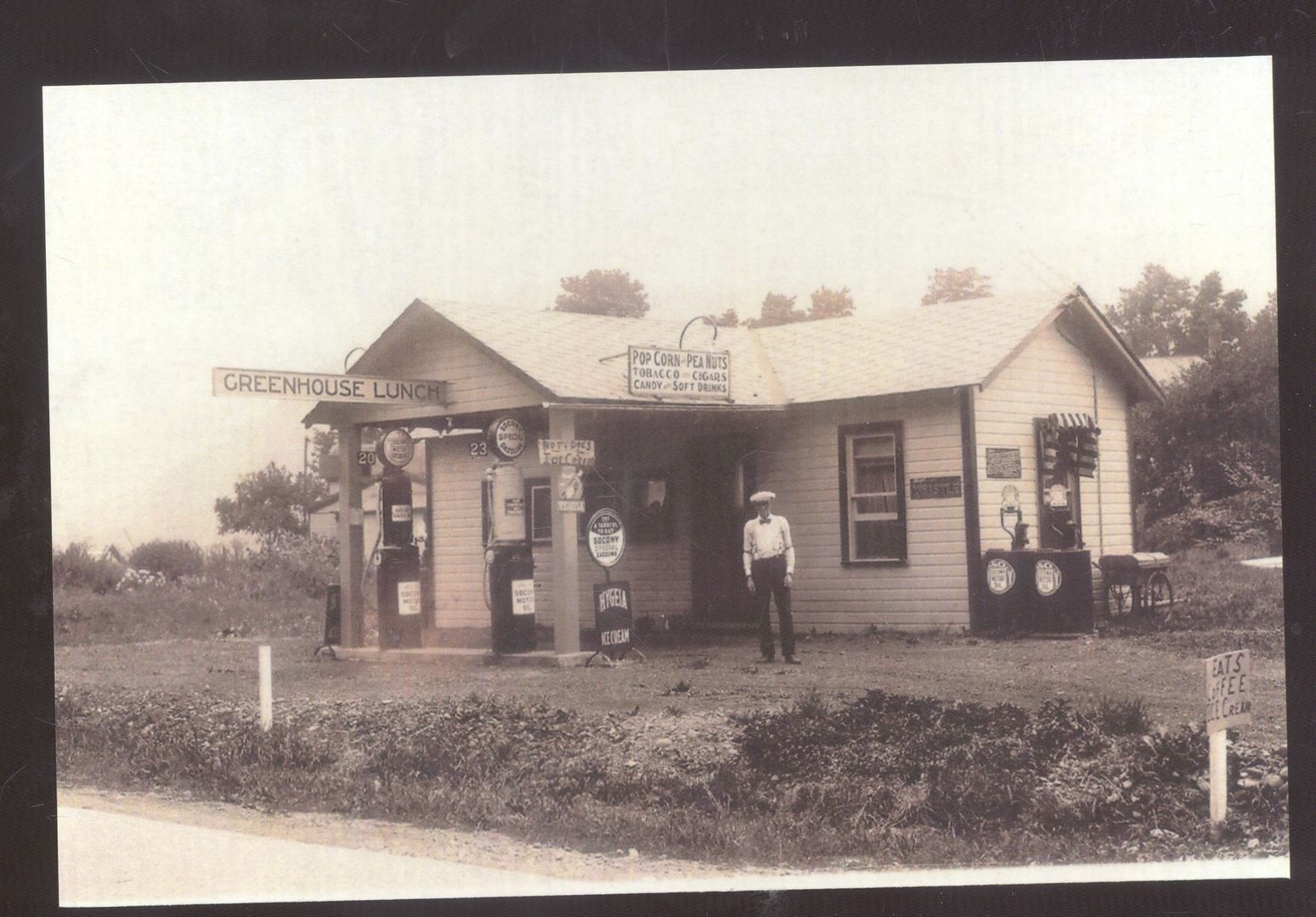 REAL PHOTO BATH NEW YORK NY GREENHOUSE LUNCH GAS STATION POSTCARD COPY