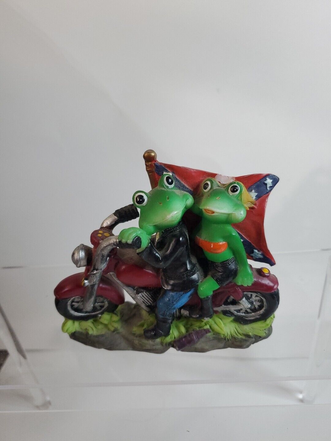 Vintage Frogs On Motorcycle Biker Figurine Frog Bikers Babe Resin