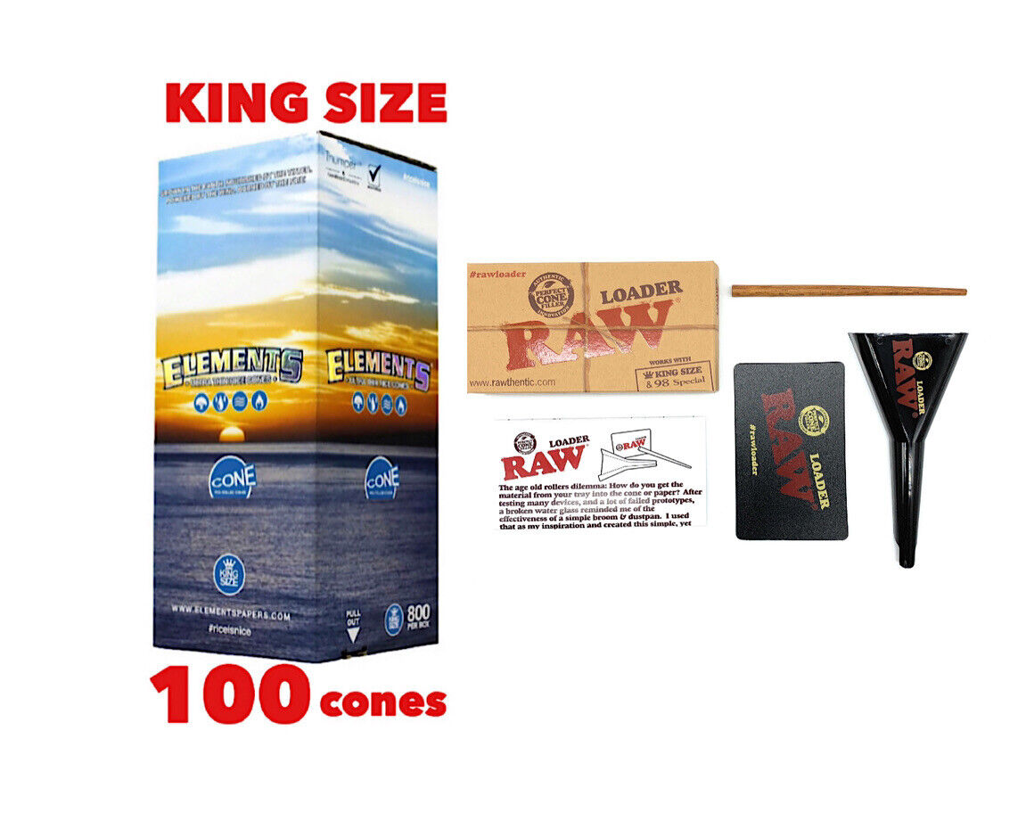 elements king size organic rice pre rolled cone(100PK)+raw 98 king size loader