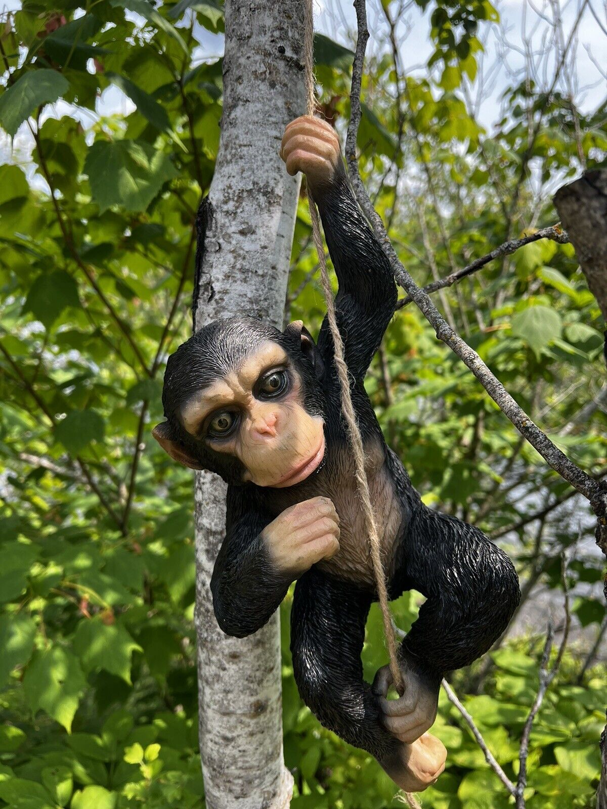 Chimpanzee Going for a Ride on Swinging Rope, Monkey  Swinger Garden Decoration