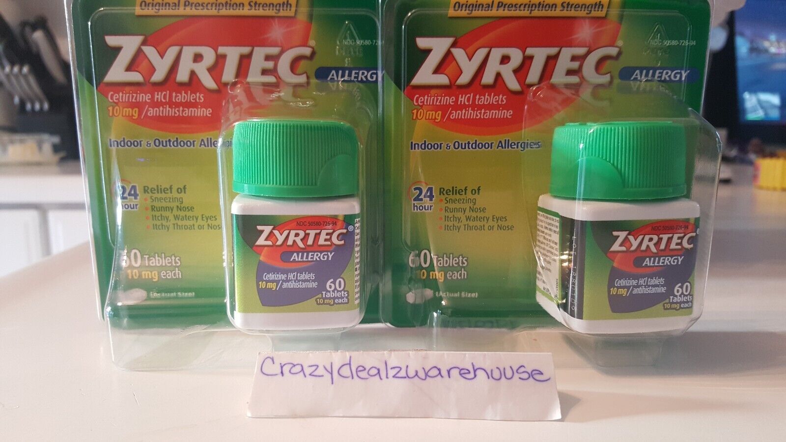 ~2 Pack~Zyrtec ~ 24 Hour Allergy Relief  60 Tablets x 2 Packs~120 Tablets Total