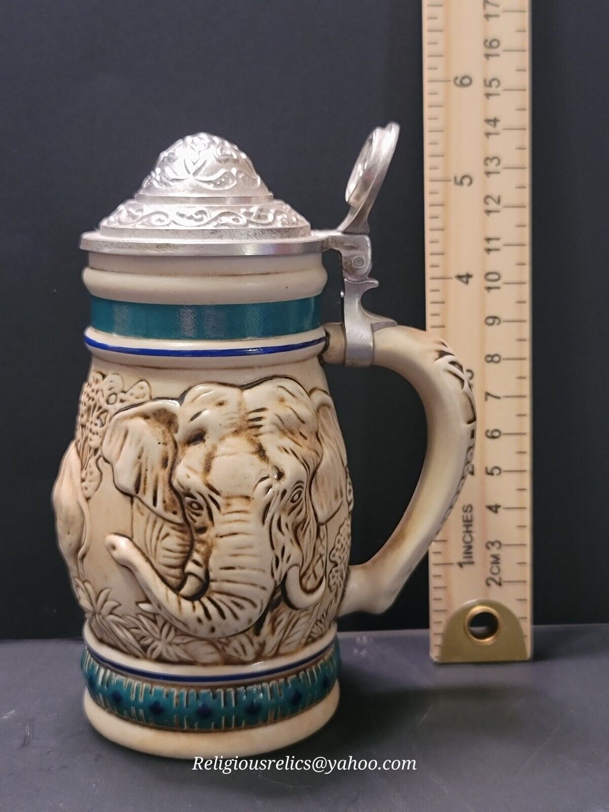 Vintage Avon 1990 Endangered Species The Asian Elephant Silver Plated Beer Stein
