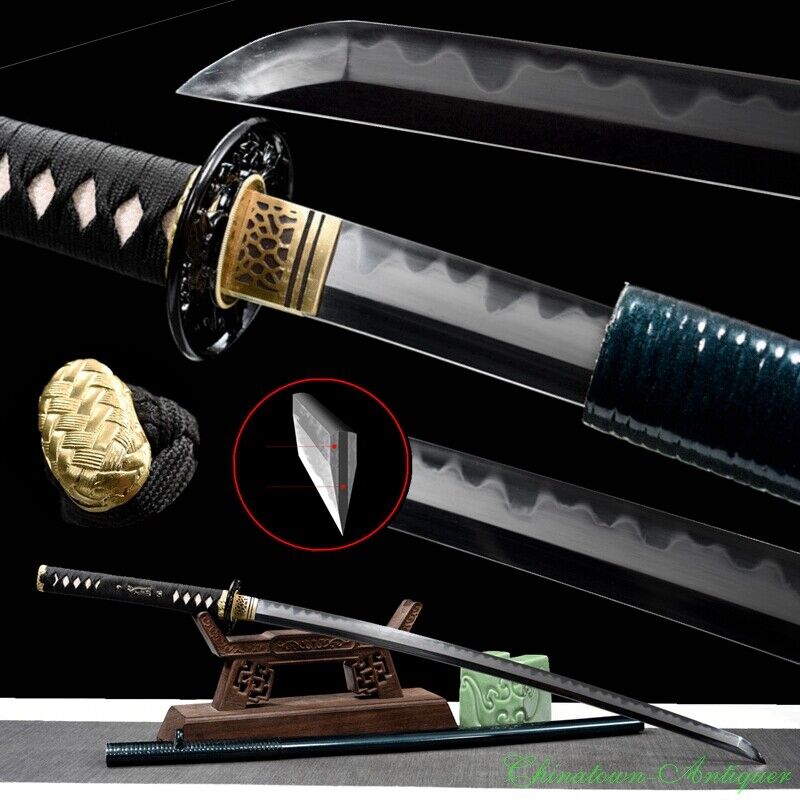 Hand Forged Clay Tempered Japanese Katana Sword Sanmai Folded Steel Blade #1286