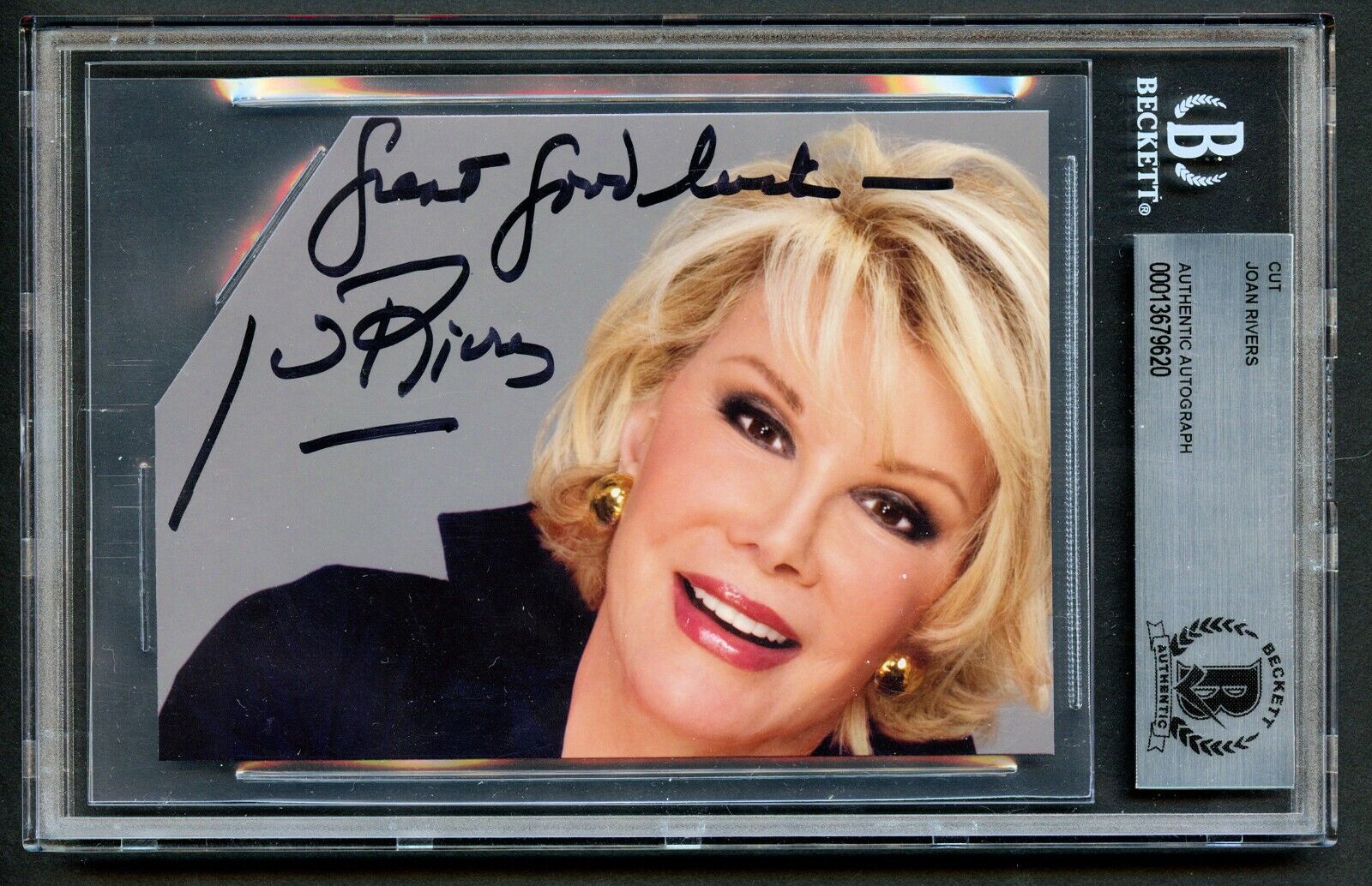 Joan Rivers signed autograph auto Small Cut Photo Talk Show Host BAS Slabbed