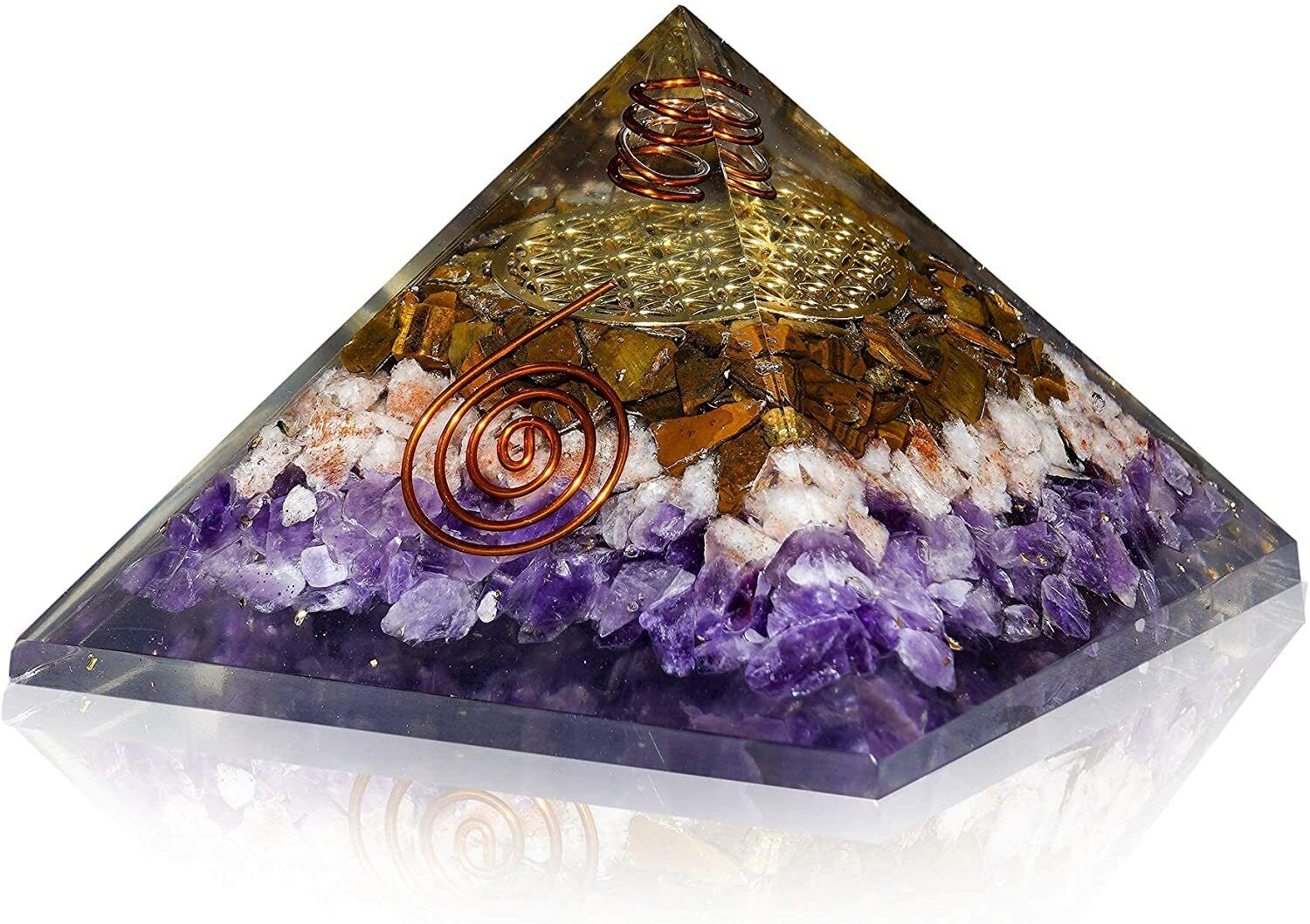 Triple Layered Healing Crystal Orgone Pyramid For Wealth, Good Luck & Prosperity
