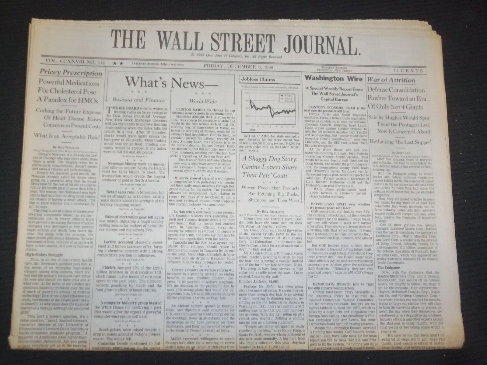 1996 DECEMBER 6 THE WALL STREET JOURNAL - MEDICATIONS FOR CHOLESTEROL - WJ 273