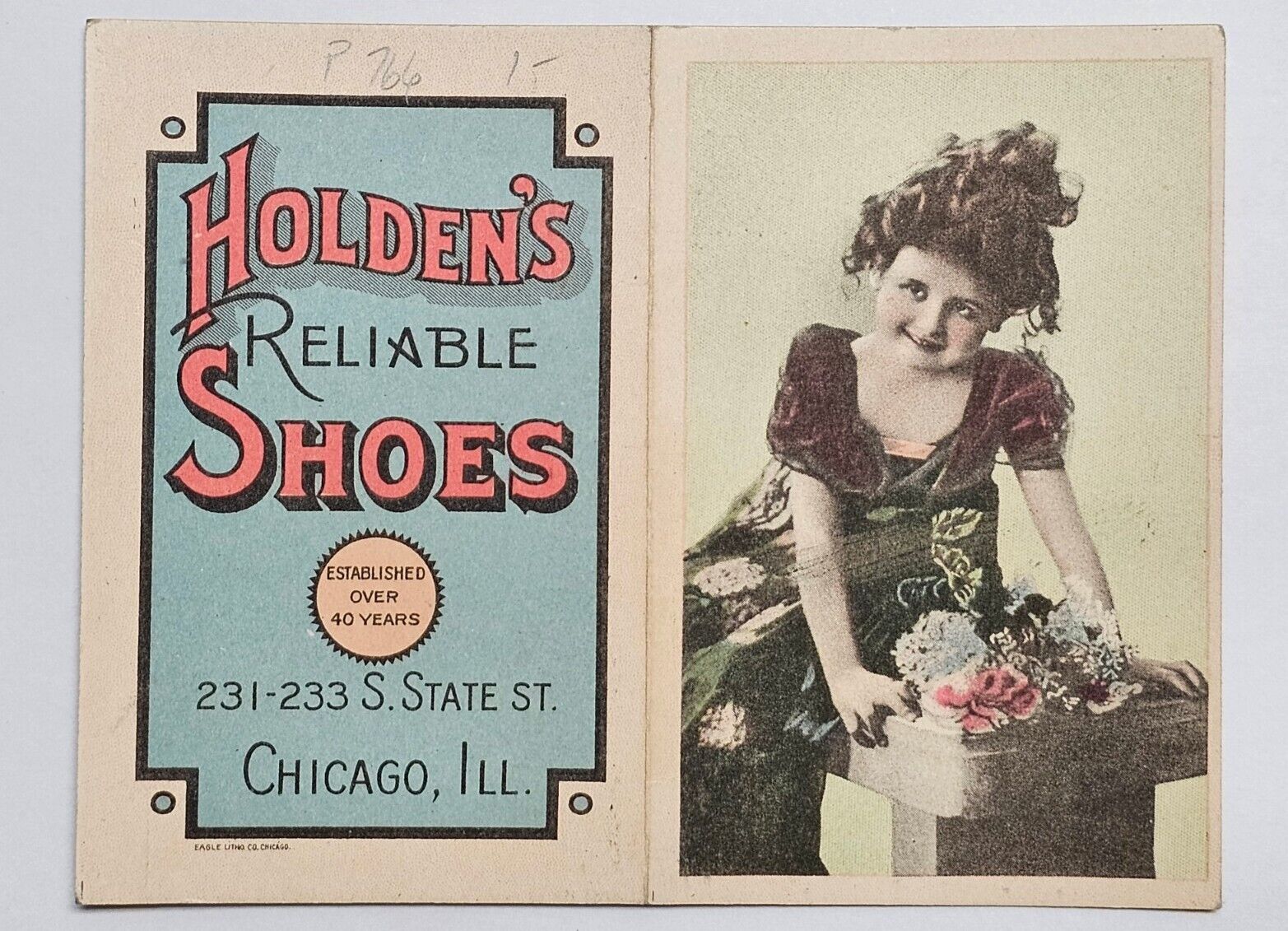 1917 Advertising Trade Card Holden's Reliable Shoes 231-233 S State St Chicago