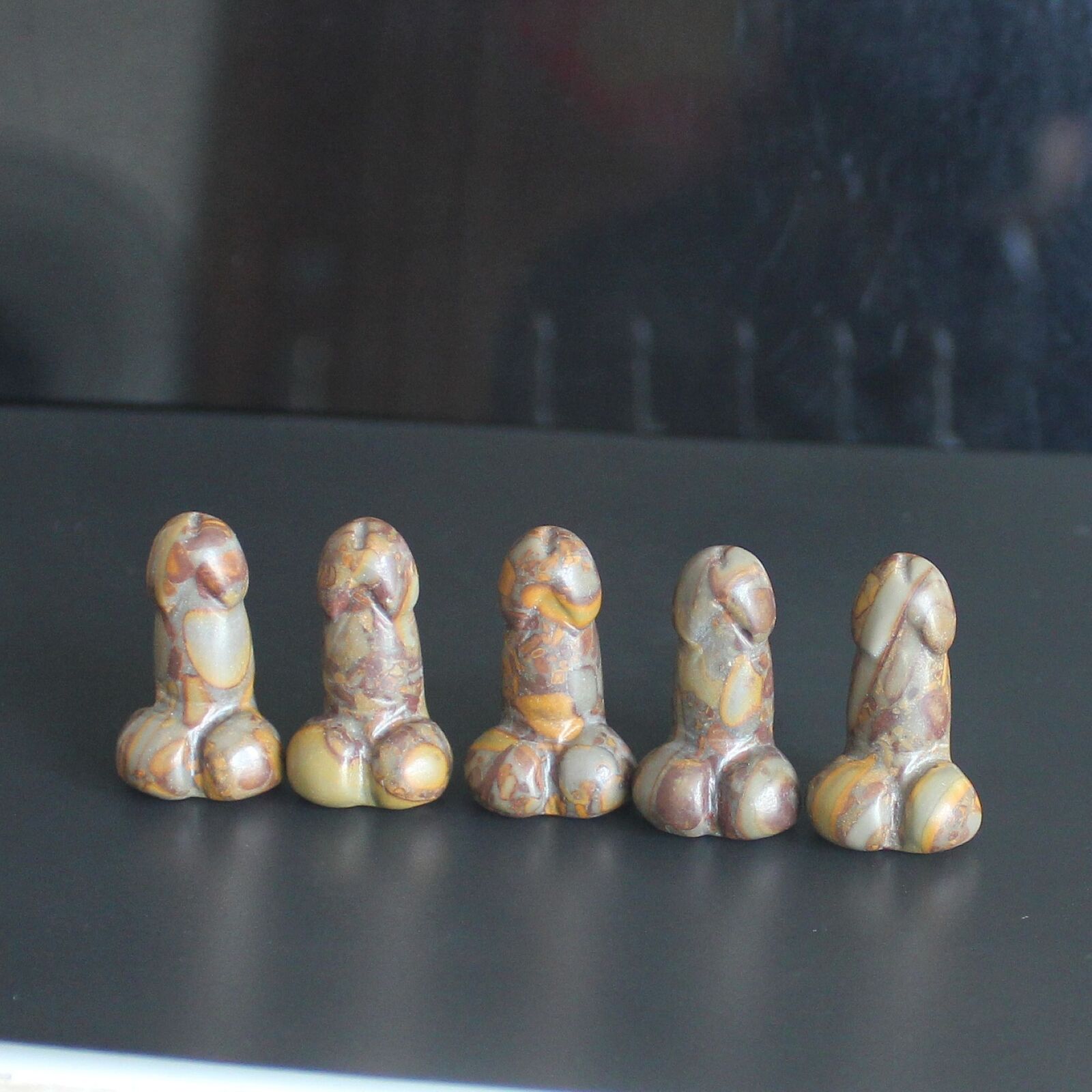 Crystal bamboo jasper Man genital Penis Testicle Figurine Pocket Stone 5pc