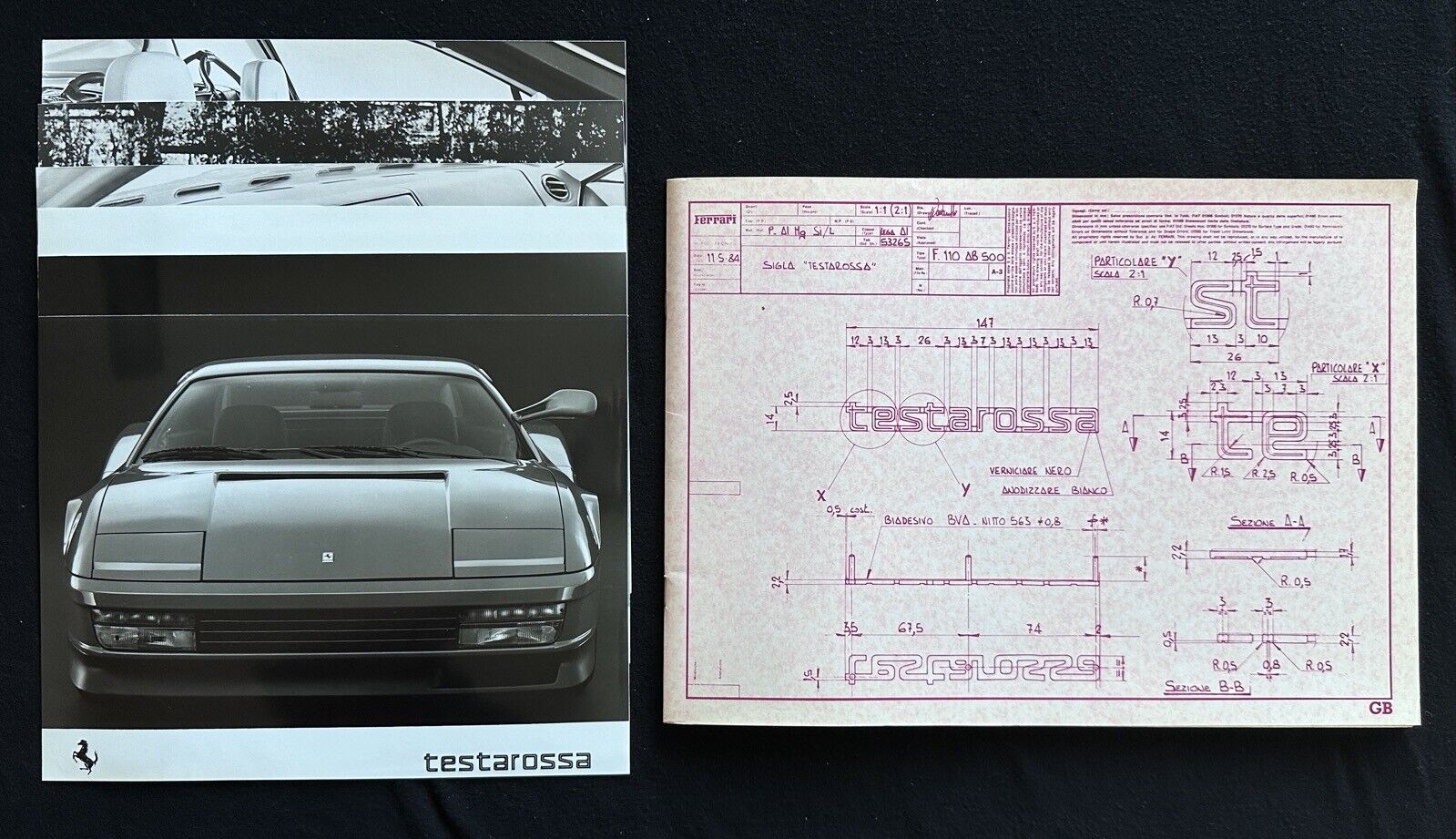 1984 Ferrari Testarossa Press Kit English 324/84 5 Photos Prospekt Brochure