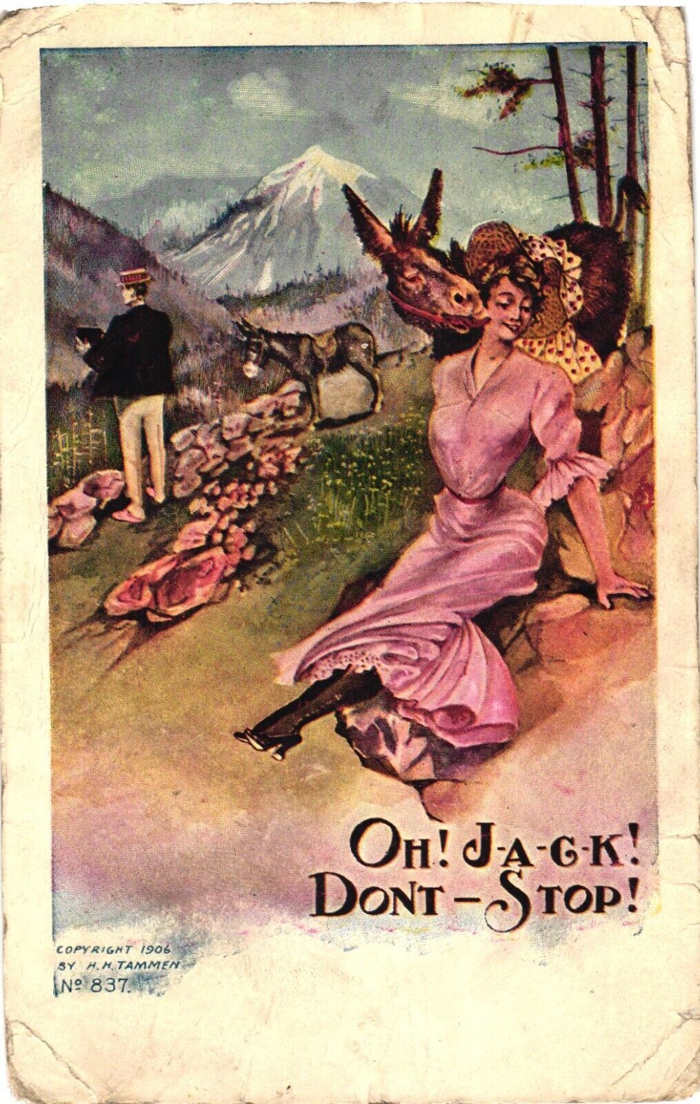 Woman Getting Licked By A Donkey On Outdoors, Oh J-a-c-k Don't-Stop Postcard