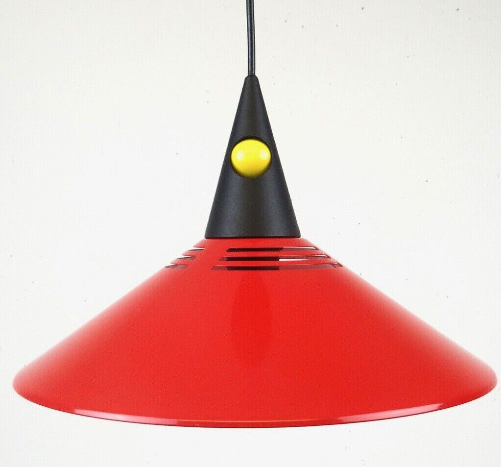 RED YELLOW ORIGINAL 80S POSTMODERN MEMPHIS AGE HANGING CEILING LAMP PENDANT