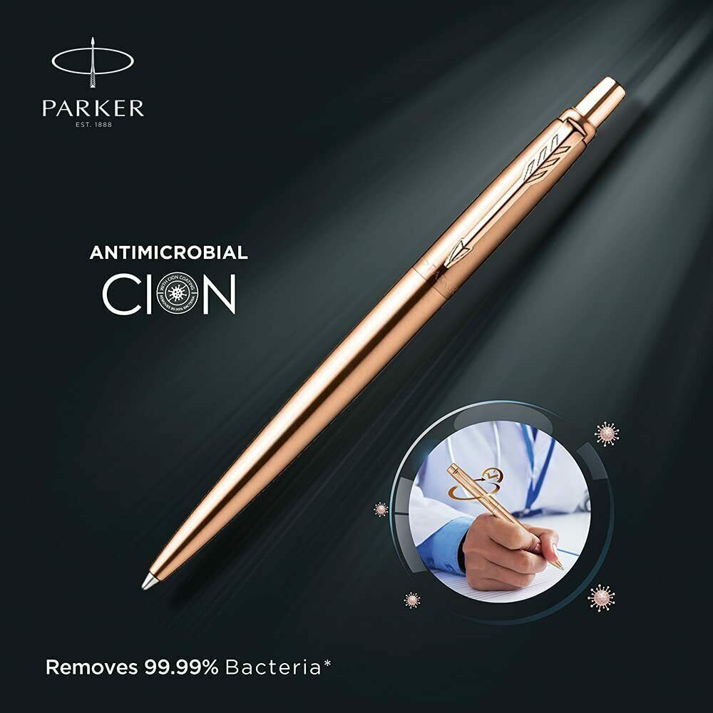 Parker Jotter Anti Microbial Copper-Ion Coated Steel Ballpoint Pen, Blue Ink
