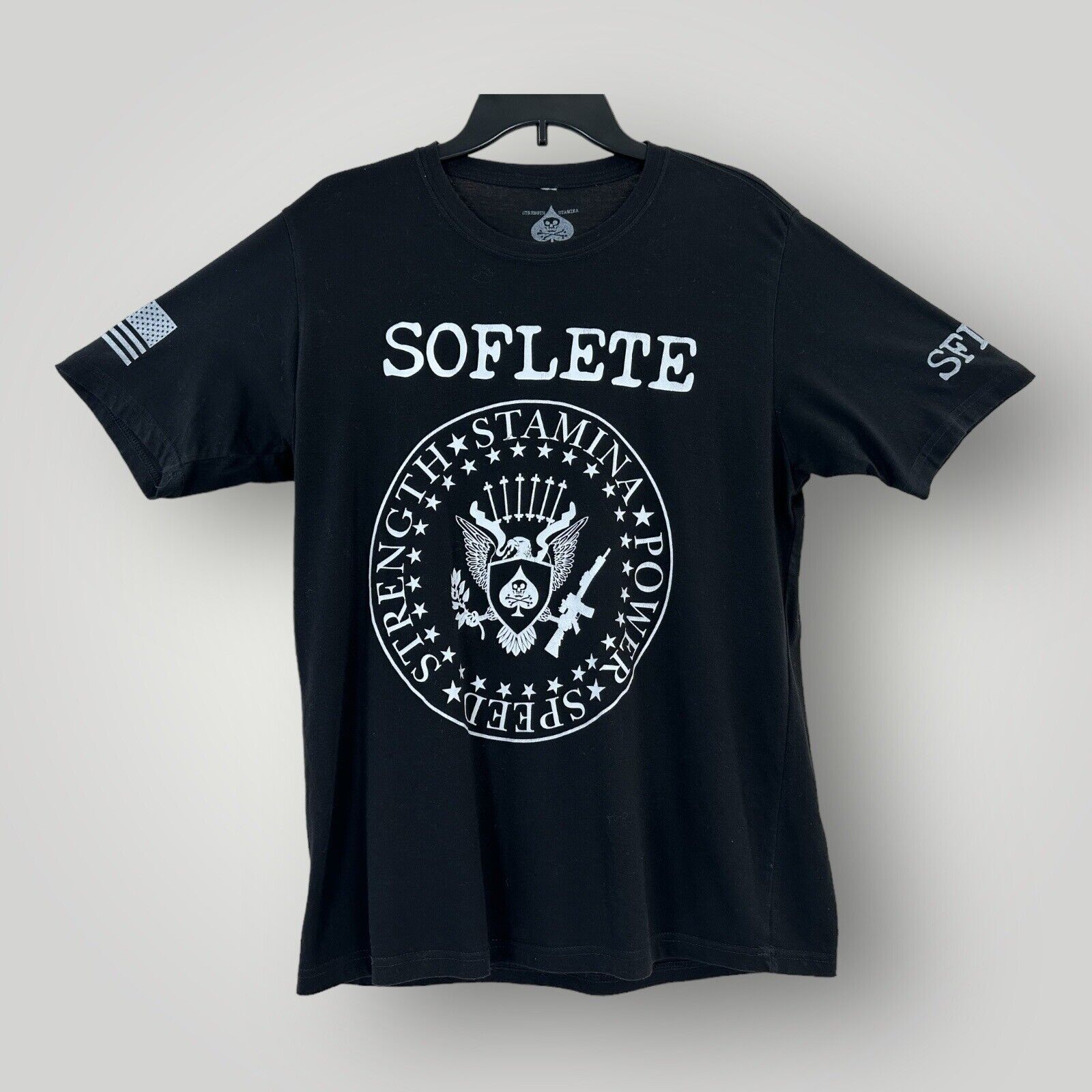 SOFLETE T-Shirt Size L Nutrition Strength Training Special Ops Logo Morale Black
