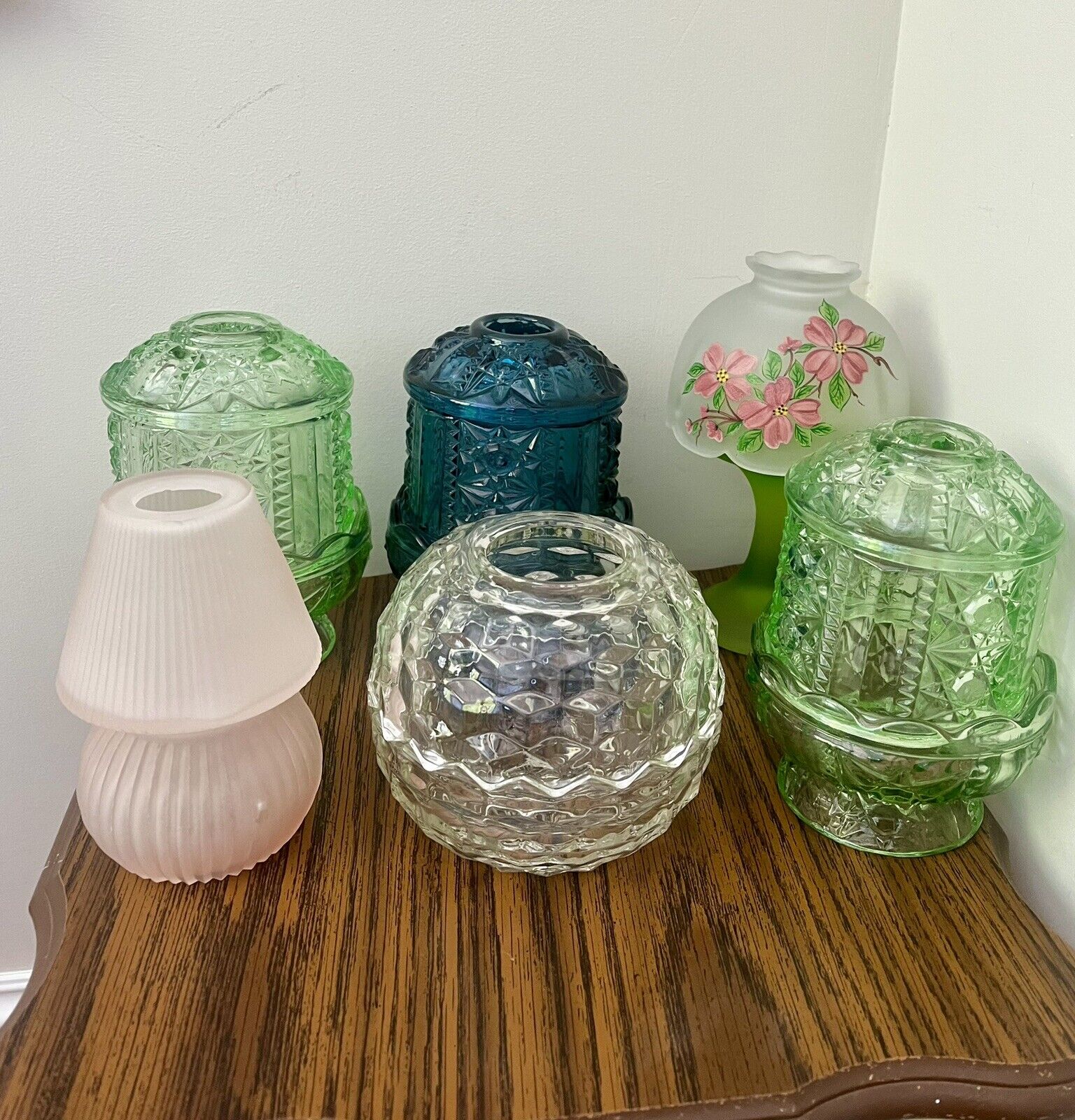 Lot of Six Vintage Glass Fairy Lamps