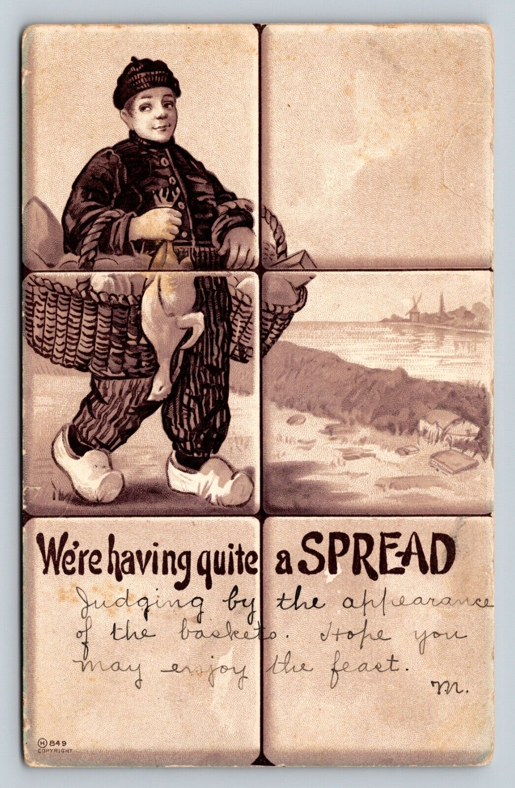 c1907 Having Quite the Spread Enjoy the Feast Message ANTIQUE Postcard