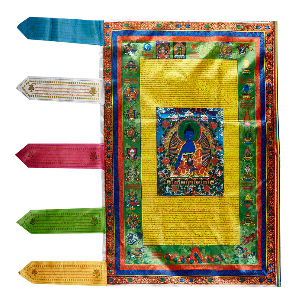 36“ TIBETAN WIND HORSE PRAYER FLAG: MEDICINE BUDDHA BRING HEALING POWER TO HOME=