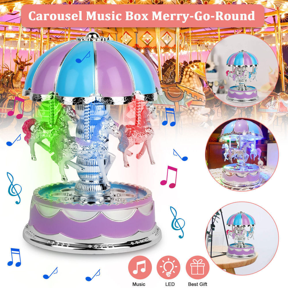Vintage Horse Carousel Music Box Toy with Light Clockwork Musical Birthday Gifts