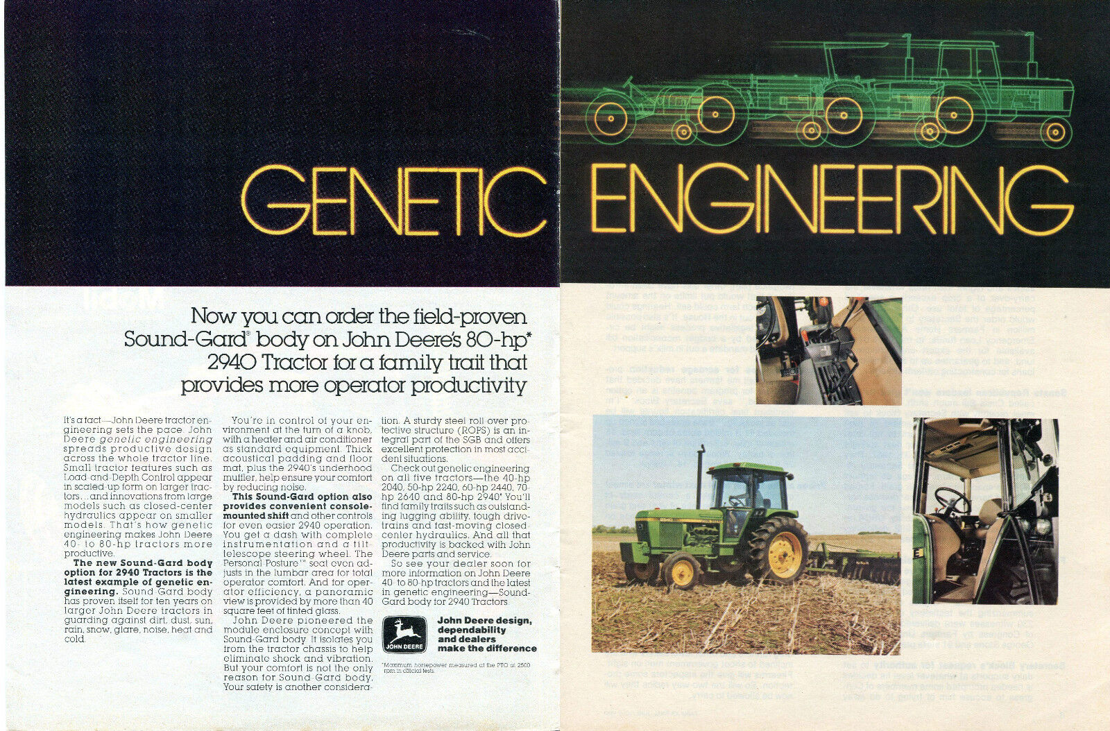 1982 John Deere 2940 2 Page Farm Tractor Print Ad Genetic Engineering